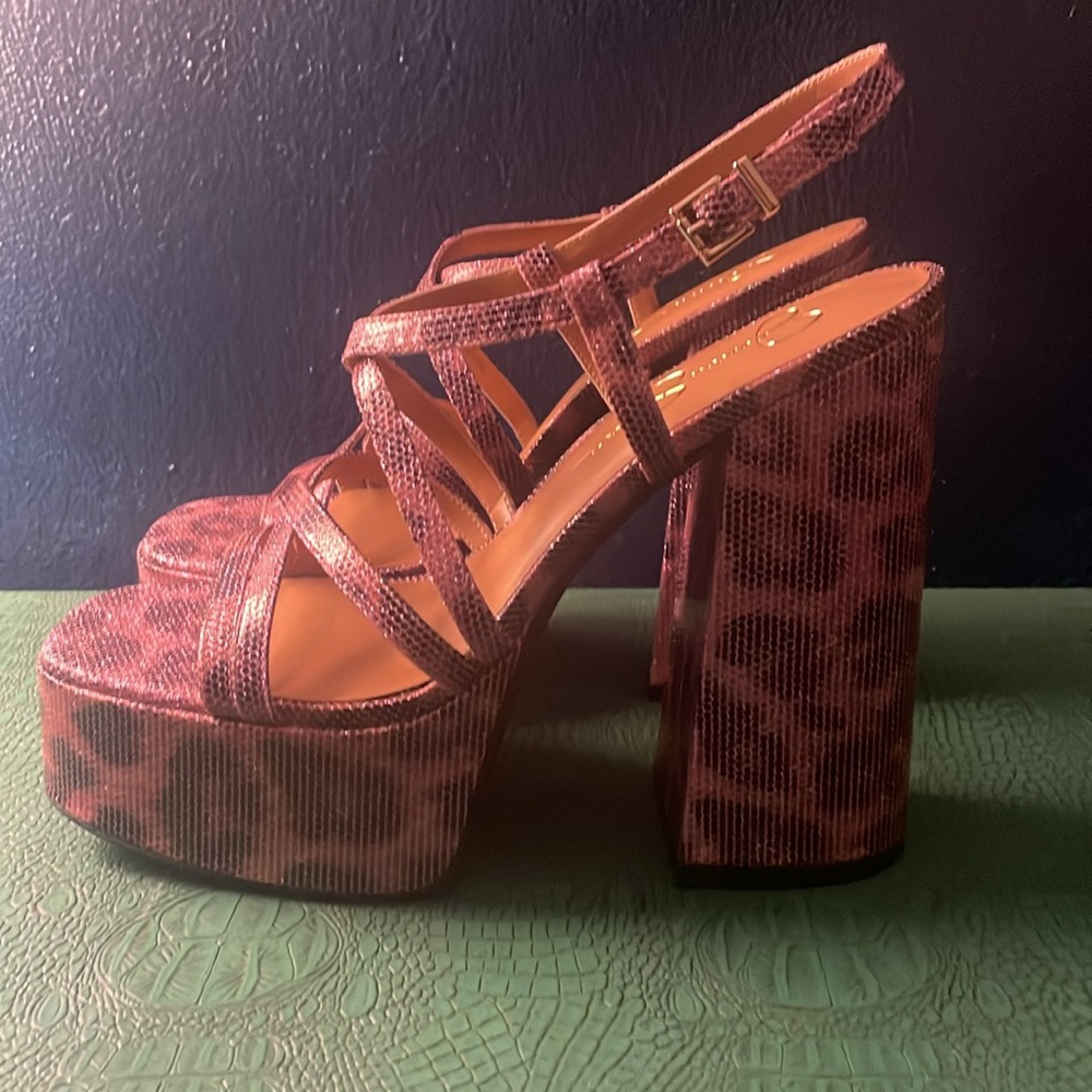 Jessica Simpson Salih pink leopard strass, platform sandals, size 11